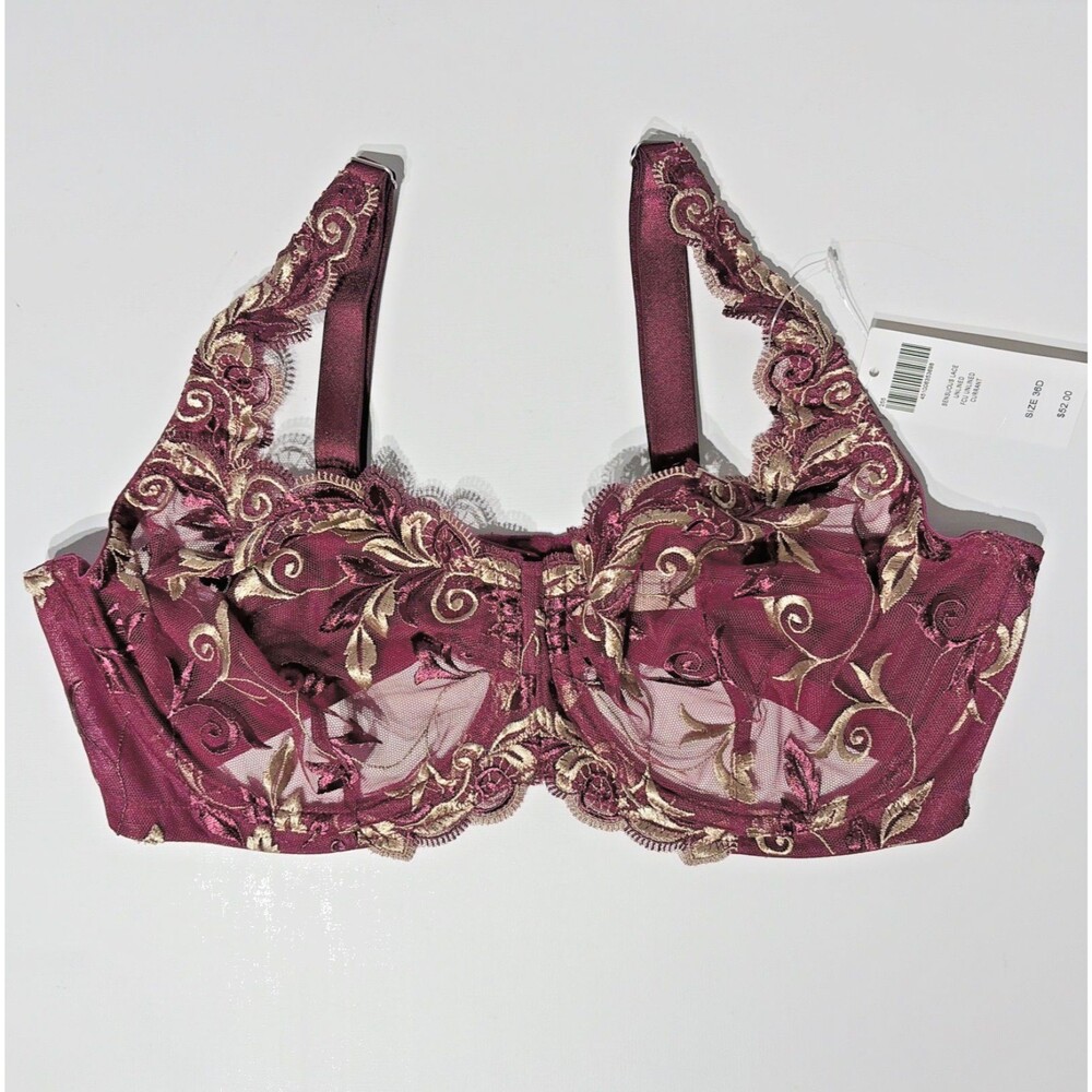 NWT Soma Sensuous Lace Unlined Bra Currant Red Gold Women Size 36D (A5)